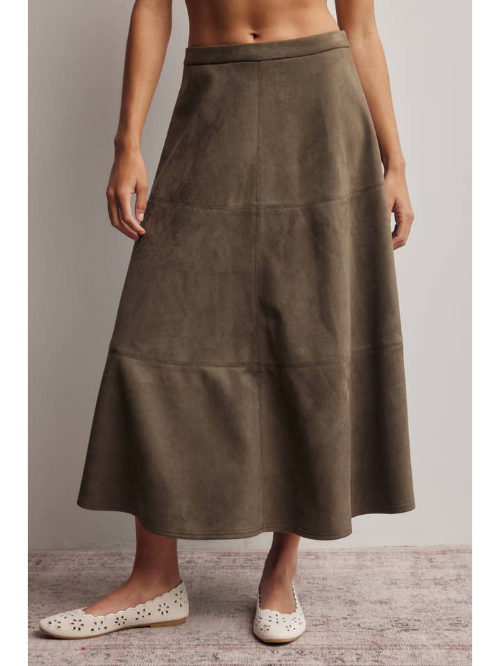 Forte Stretched Suede A-Line Midi Skirt by Forte