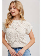 Bluivy Knit Sweater Short Sleeved Pullover natural