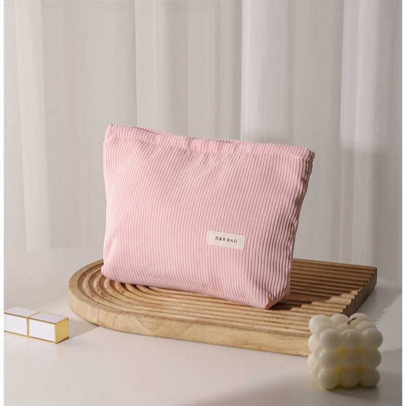 Dipped Shop Simple Solid Color Corduroy Cosmetic Bag Pink