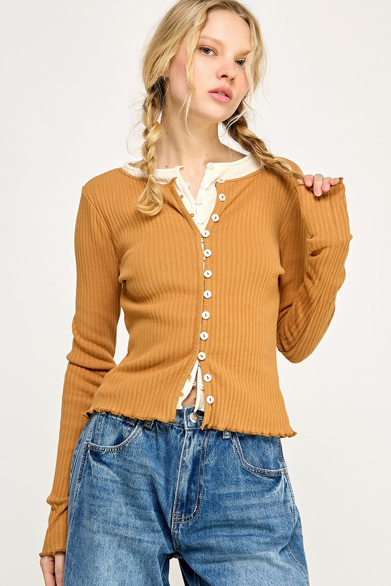 GOLDEN Loire Slim Ribbed Stretch Fitted Top Sand