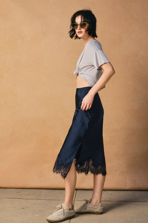 Dress Forum Satin Lace Hem Pencil Skirt by Dress Forum