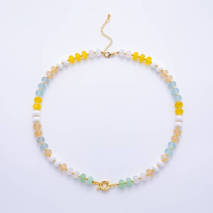 Aim Eternal 18K Gold Filled Colorful Candy Gemstone Rondelle Bead Chain Necklace 17.5 Inch with Extender by Aim Eternal