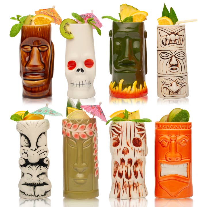 Lemonsoda Hard-Carved and Hand-Painted Tiki Mugs - Assorted Set (1pc)