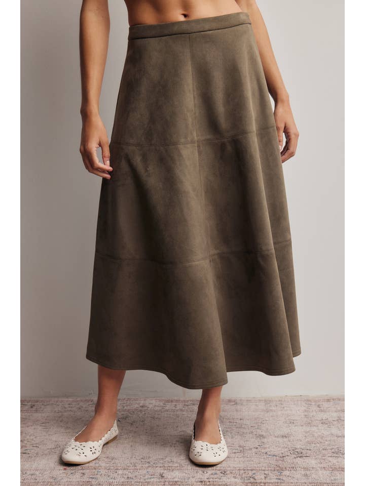 Forte Stretched Suede A-Line Midi Skirt by Forte