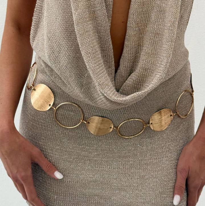 YAZ. Minimalist Gold Plated Disc Waist Belt