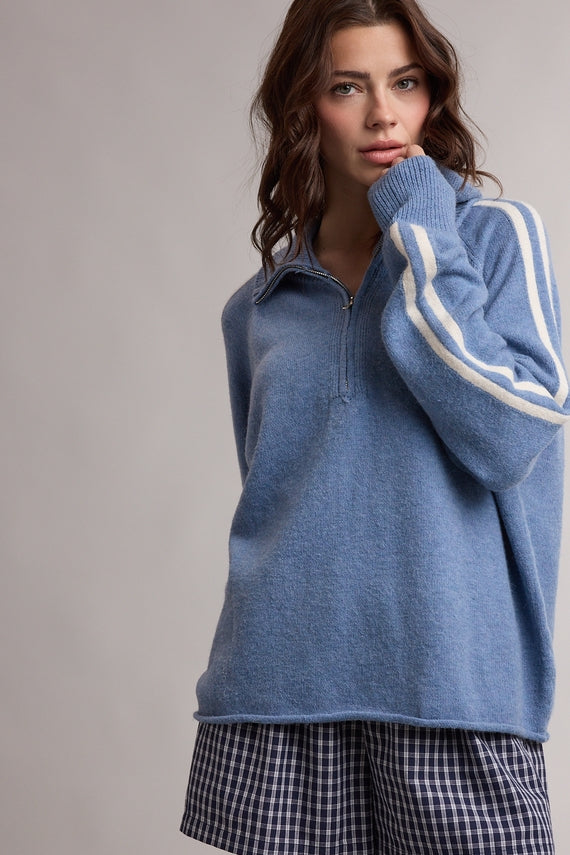 Wishlist Apparel Varisty Sport Stripe Half Zip Sweater