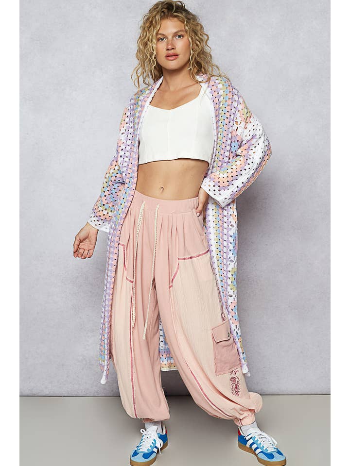 Pol Clothing Long Sleeve Crochet Multi Colored Cardigan