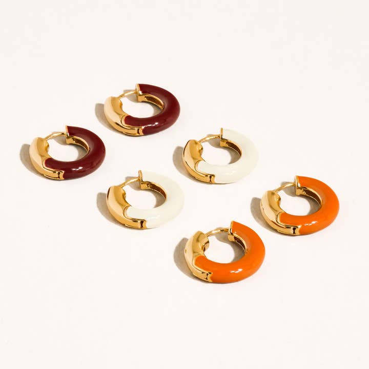 Flanerie by MAIQ Odessa 18K Gold Vintage Enamel Hoop Earrings by Flanerie by MAIQ