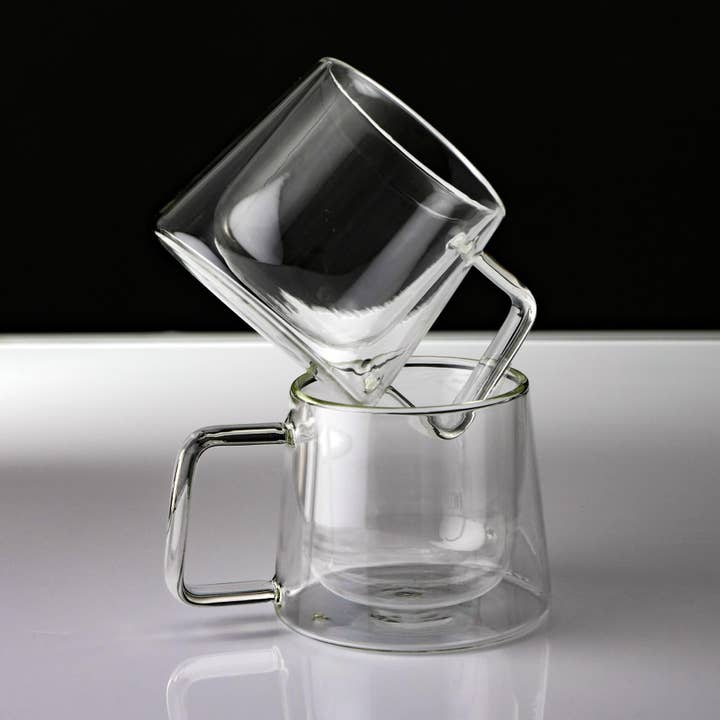 Lemonsoda Double Walled Glass Coffee Drink Mug with Handle 8.5oz (Set of 2) by Lemonsoda