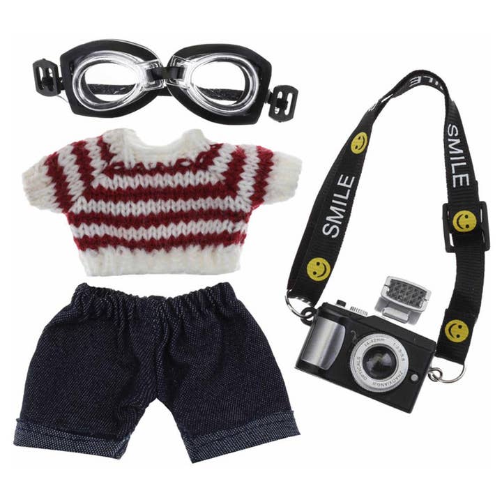 anbfashion Mini Doll Denim Shorts Goggles Camera Outfit Set 56