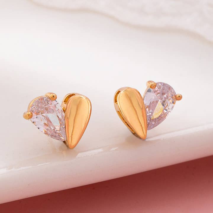 JOSSLYN by Wall to Wall Heart-Shaped Crystal Stud Earrings | 80E61918 by JOSSLYN by Wall to Wall