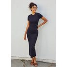 Dress Forum Ribbed Knit Back Slit T-Shirt Dress - Navy