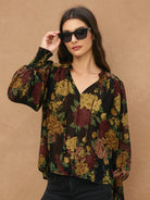 Dress Forum Twilight Bloom Ruffled Neck Top - Nightfall Rose