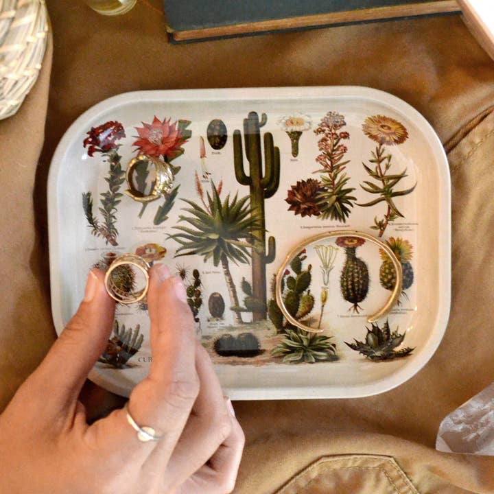 Curious Prints Small Metal Catchall Vintage Tray Cactus