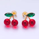 Aim Eternal 24K Gold Filled 13mm Cz Cherry Fruit Stud Earrings