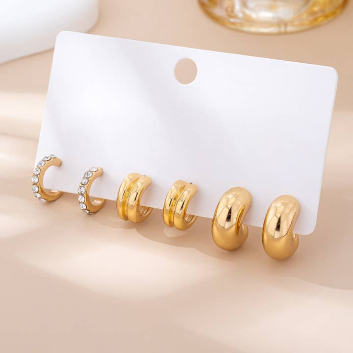 JOSSLYN by Wall to Wall Rhinestone Double Puffy Hoop Trio | 80E61591