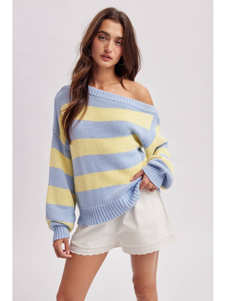 Wishlist Apparel One Shoulder Stripe Sweater