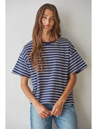 By Together Knit Cotton Striped Short Sleeve Crew Neck Top