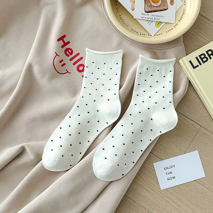 Dipped Shop Polka Dot Simple Rolled Socks Ivory