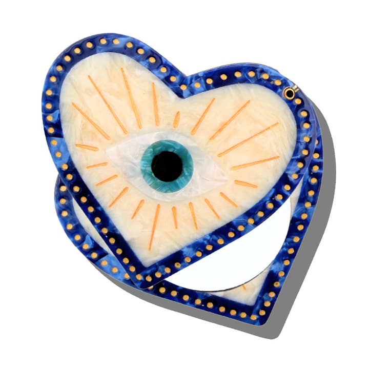 Solar Eclipse Hand-Painted Blue Lucky Eye Compact Mirror by Solar Eclipse