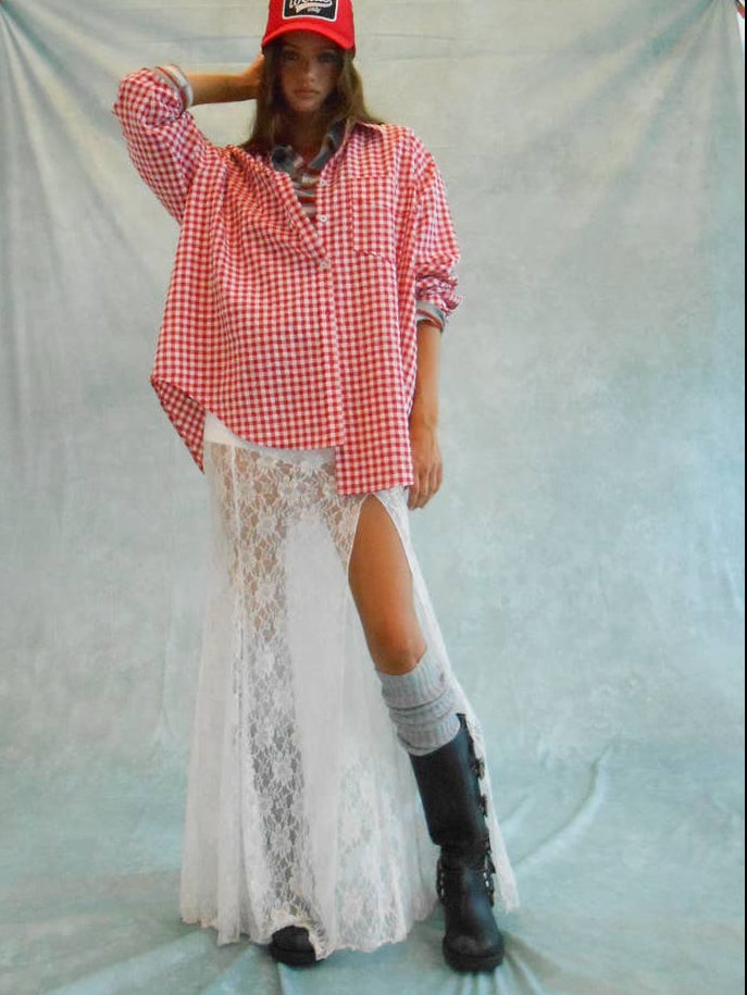 Mimosa Oversized Gingham Button Down Shirt Ruby