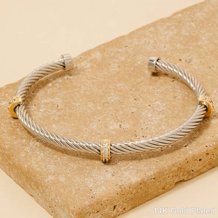 Anarchy Street Two Tone Cz Station Rope Cuff Bracelet