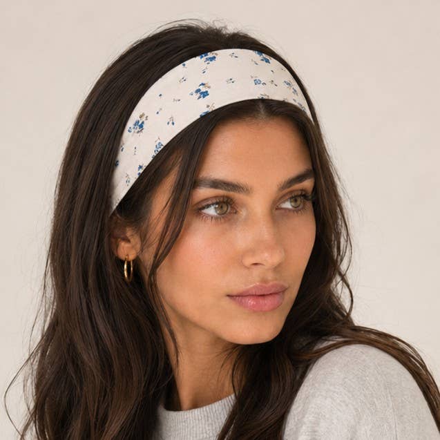 JOSSLYN by Wall to Wall Blue Stripe & Vintage Floral Printed Headband Set | 40HWP602 by JOSSLYN by Wall to Wall