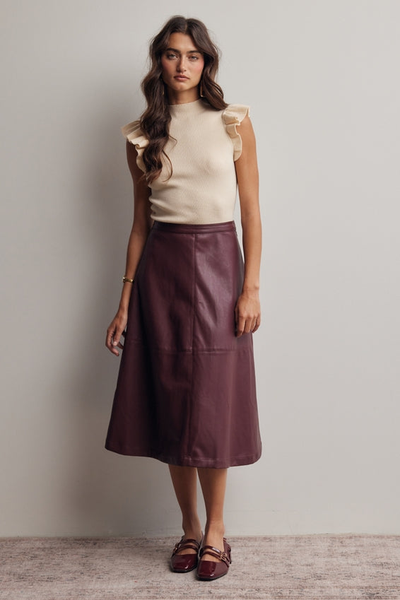 Forte Faux Leather A-Line Midi Skirt by Forte