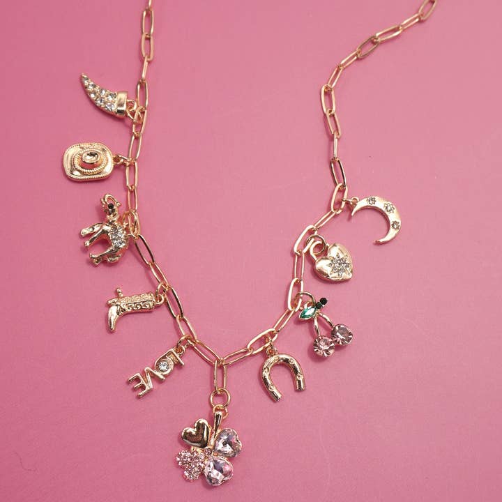 JOSSLYN by Wall to Wall Charm Necklace-Western Boots Hat Horseshoe Heart | 80N92178