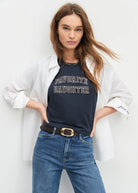 Favorite Daughter Cropped Collegiate Tee Navy/Burgundy