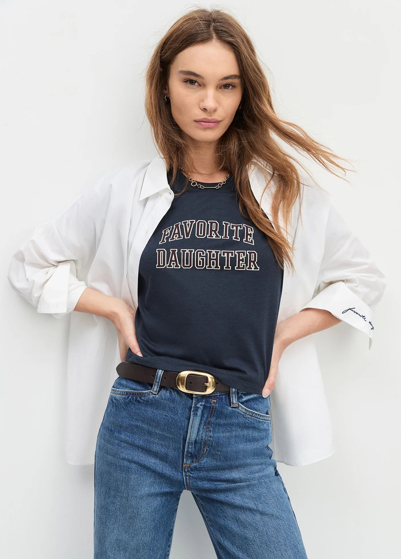 Favorite Daughter Cropped Collegiate Tee Navy/Burgundy