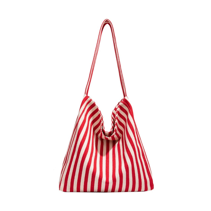 JOSSLYN by Wall to Wall Striped Canvas Hobo Shoulder Tote Bag | 40P609 by JOSSLYN by Wall to Wall
