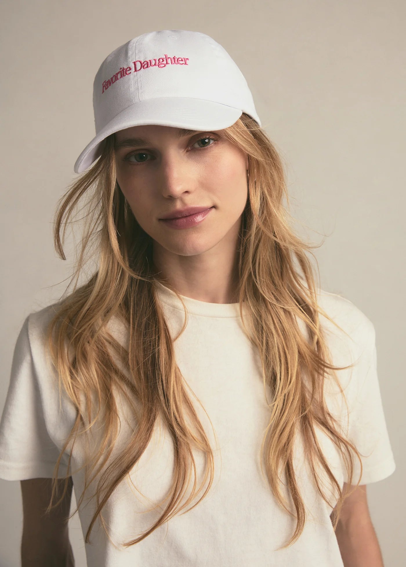 Favorite Daughter Classic Logo Baseball Hat White/Pink Heart