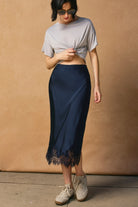 Dress Forum Satin Lace Hem Pencil Skirt by Dress Forum