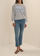 Favorite Daughter The Collegiate Classic Sweatshirt in Navy Stripe/Sea Blue