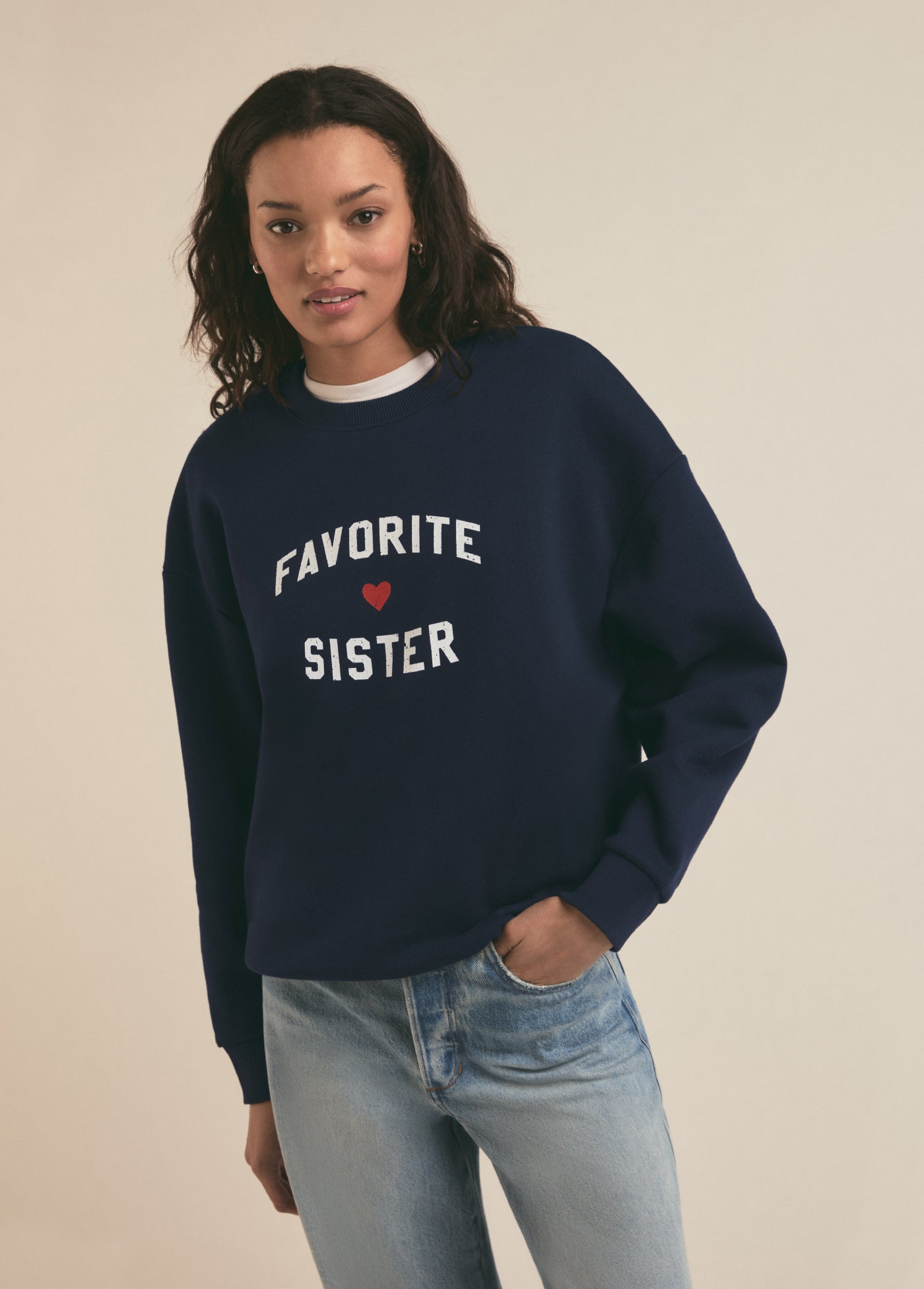 Favorite Daughter - Favorite Sister Heart Logo Sweatshirt navy