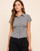 GOLDEN Calista Gingham Collared Short Sleeve Contoured Top by GOLDEN