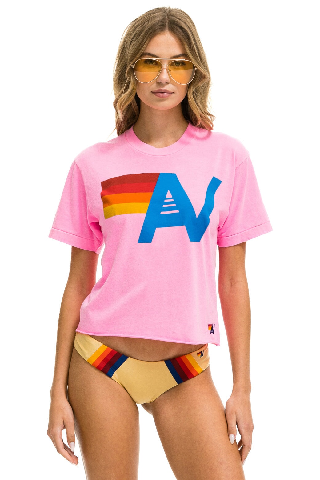 Aviator Nation Logo Boyfriend Tee Neon Pink