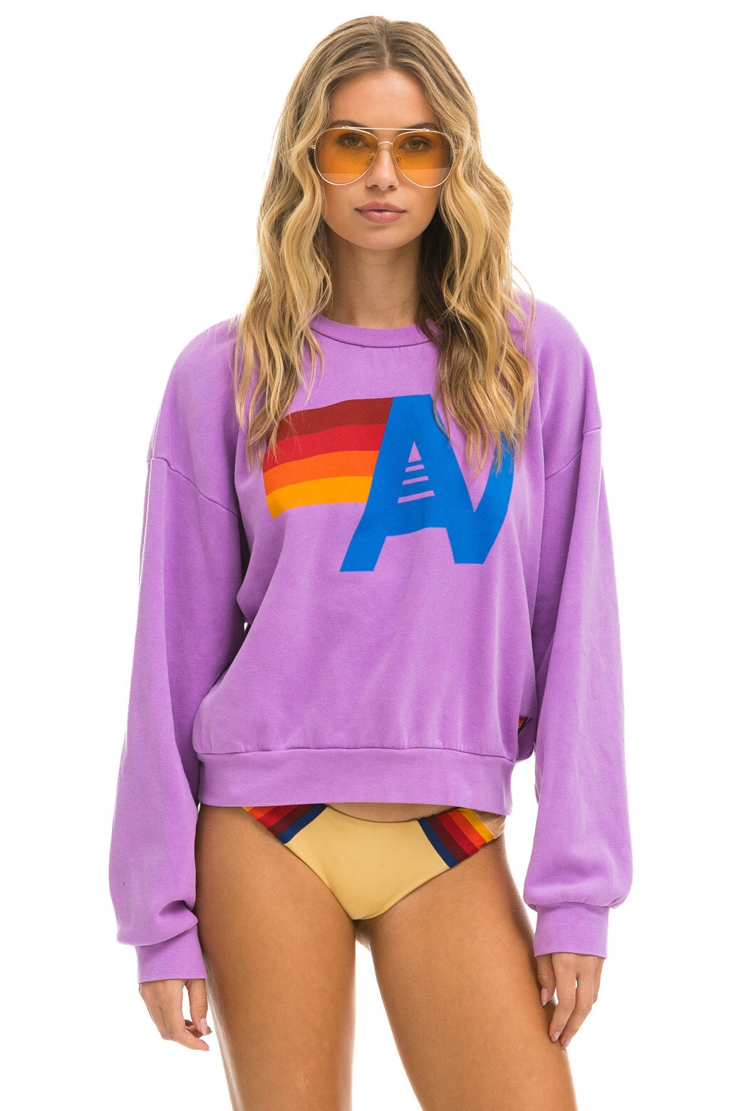 Aviator Nation Logo Pullover Hoodie Relaxed Neon Purple