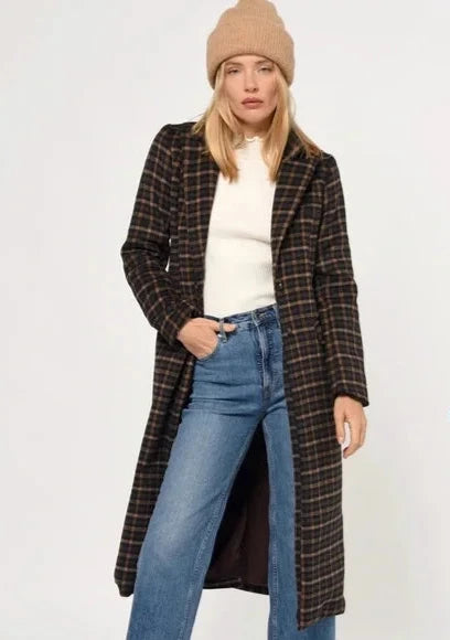 Greylin Ona Plaid Tailored Longline Coat