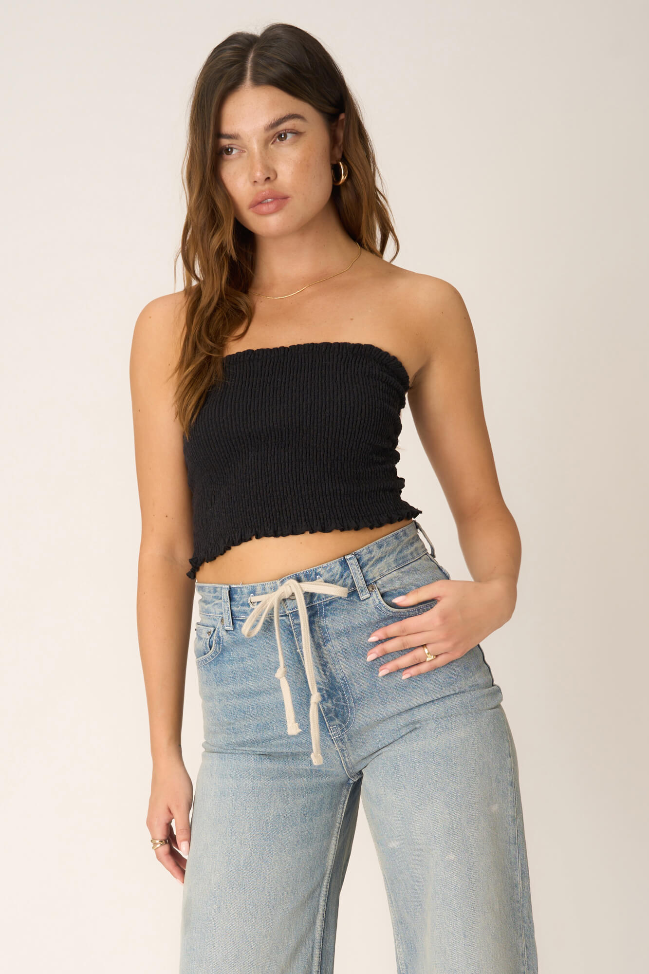 PROJECT SOCIAL T Golden Hour Smocked Tube Top - Black