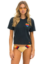 Aviator Nation Rainbow Heart Stitch Boyfriend Tee Charcoal
