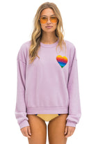 Aviator Nation Rainbow Heart Stitch Crew Sweatshirt Relaxed Mauve