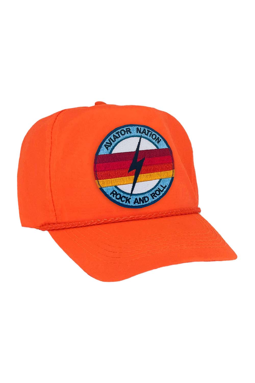 Aviator Nation Rock and Roll Bolt Vintage Nylon Trucker Hat Neon Orange