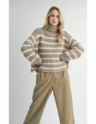 Sadie & Sage Aki Turtleneck Striped Sweater Moss Ivory