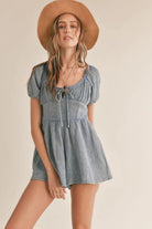 Sadie & Sage Hobbies Garment Washed Milkmaid Romper Washed Blue