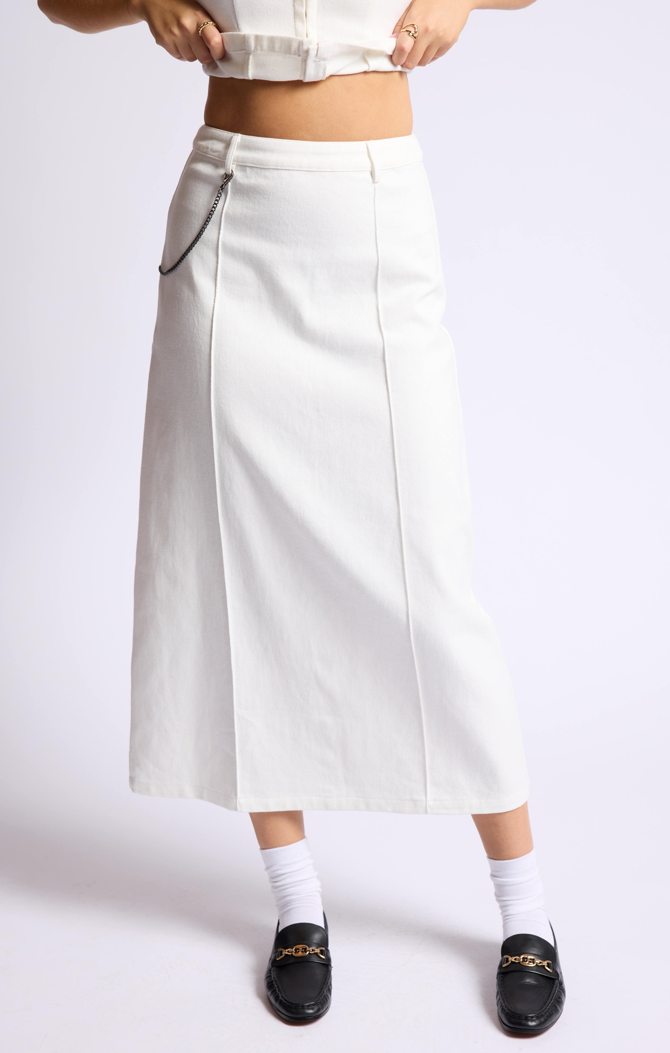 SAGE THE LABEL Deliliah A-line Denim Maxi Skrt White
