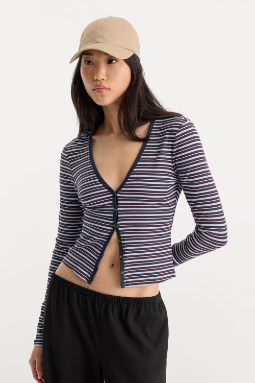 Good American The Rib V Neck Cardigan