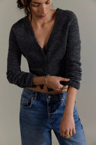 Free People School Girl Cardi Charcoal Heather