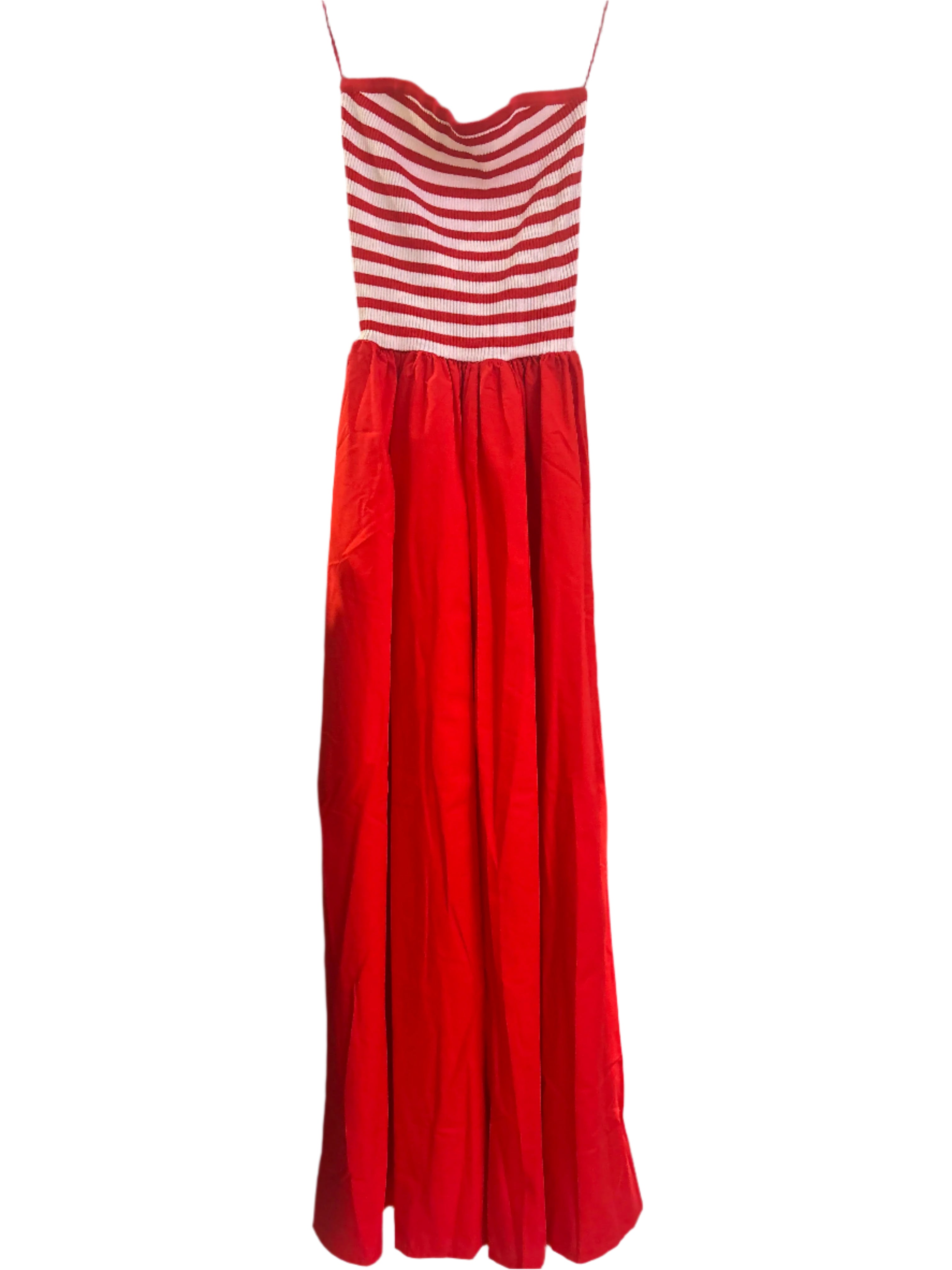 GOLDEN Sigourney Stripe Top Mix Media Midi Dress Red